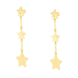 ORECCHINI PENDENTI CON CATENA ROLO E STELLE PIATTE MARTELLATE IN ARGENTO 925 GALVANICA ORO