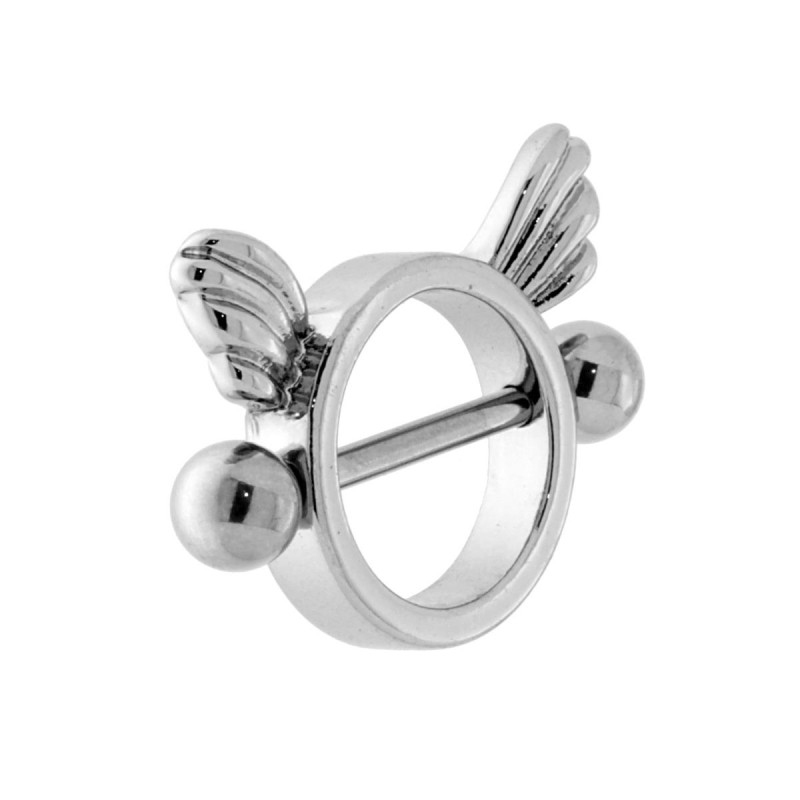 BODY PIERCING CAPEZZOLO NIPPLE SHIELD MM 18X25 CON CERCHIO E ALI IN ACCIAIO CHIRURGICO