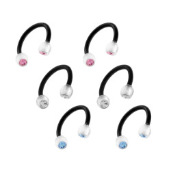 BODY PIERCING CIRCULAR BARBELL NERO MM 11 CON PALLINE IN TEFLON MM 3 CON CRYSTAL ROSA AZZURRO E BIANCO IN ACCIAIO CHIRURGICO