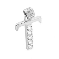 CIONDOLO LETTERA NOME INIZIALE CON CUBIC ZIRCONIA BIANCHI IN ARGENTO 925 GALVANICA RODIO