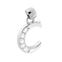 CIONDOLO LETTERA NOME INIZIALE CON CUBIC ZIRCONIA BIANCHI IN ARGENTO 925 GALVANICA RODIO