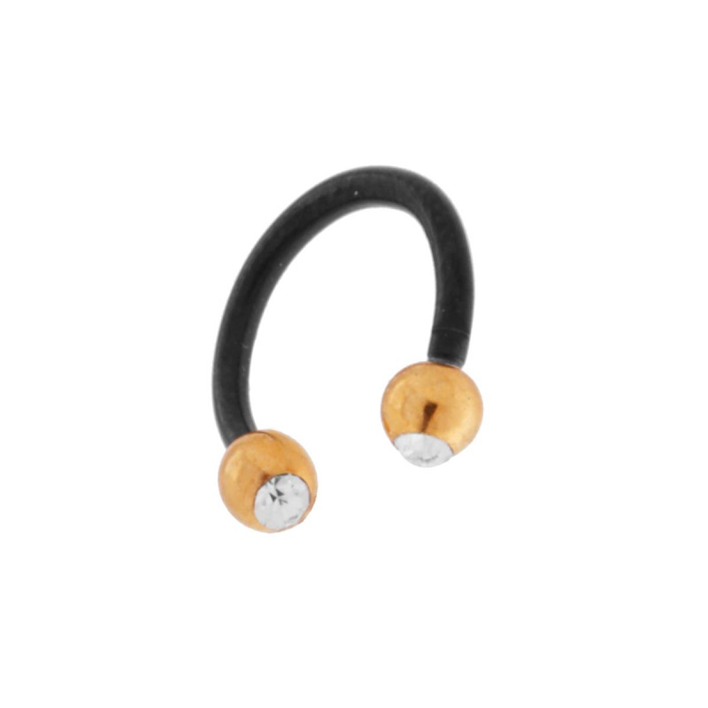 BODY PIERCING CIRCULAR BARBELL NERO MM 10 CON PALLINE COLORE ORO MM 3 CON CRYSTAL BIANCHI IN ACCIAIO CHIRURGICO