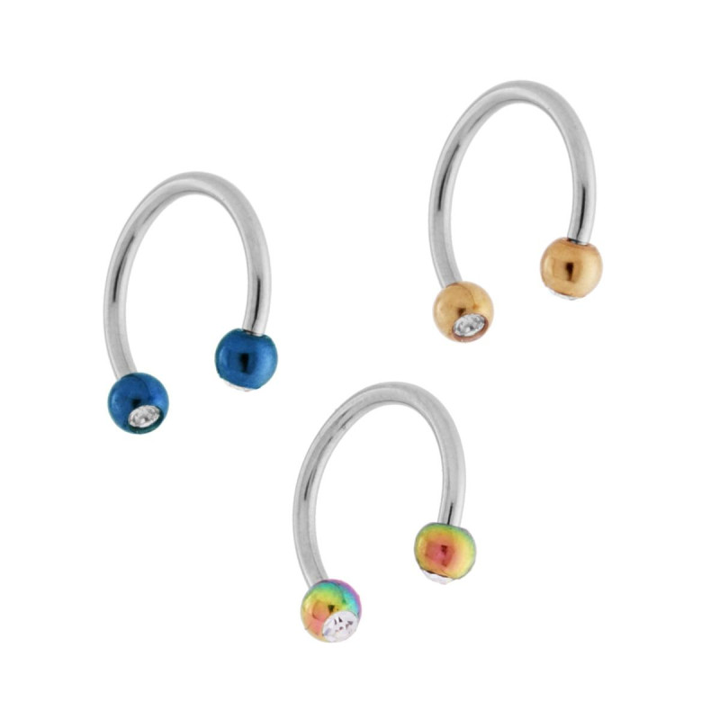 BODY PIERCING CIRCULAR BARBELL MM 12 CON PALLINE COLORE ORO BLU E BOREALE MM 3 CON CRYSTAL BIANCHI IN ACCIAIO CHIRURGICO