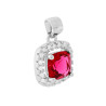 CIONDOLO ZIRCONE QUADRATO CUSHION ROSSO RUBINO CONTORNATO DA ZIRCONI BIANCHI IN ARGENTO 925 GALVANICA RODIO