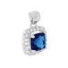 CIONDOLO ZIRCONE QUADRATO CUSHION BLU ZAFFIRO CONTORNATO DA ZIRCONI BIANCHI IN ARGENTO 925 GALVANICA RODIO