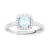 ANELLO HALO SOLITARIO CON ZIRCONE QUADRATO CUSHION ACQUAMARINA CONTORNATO CON ZIRCONI BIANCHI IN ARGENTO 925 GALVANICA RODIO