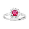 ANELLO HALO SOLITARIO CON ZIRCONE QUADRATO CUSHION ROSSO RUBINO CONTORNATO DA ZIRCONI BIANCHI IN ARGENTO 925 GALVANICA RODIO
