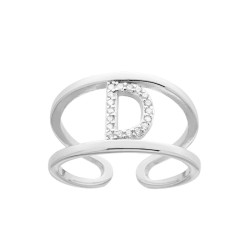 ANELLO FASCIONE A DOPPIO GAMBO CON LETTERA INIZIALE CON ZIRCONI BIANCHI IN ARGENTO 925 GALVANICA RODIO