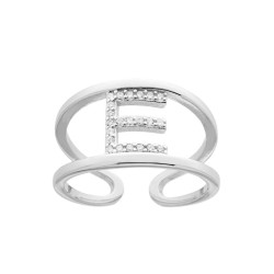 ANELLO FASCIONE A DOPPIO GAMBO CON LETTERA INIZIALE CON ZIRCONI BIANCHI IN ARGENTO 925 GALVANICA RODIO