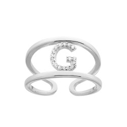 ANELLO FASCIONE A DOPPIO GAMBO CON LETTERA INIZIALE CON ZIRCONI BIANCHI IN ARGENTO 925 GALVANICA RODIO
