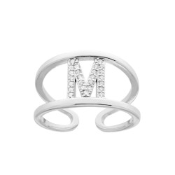 ANELLO FASCIONE A DOPPIO GAMBO CON LETTERA INIZIALE CON ZIRCONI BIANCHI IN ARGENTO 925 GALVANICA RODIO