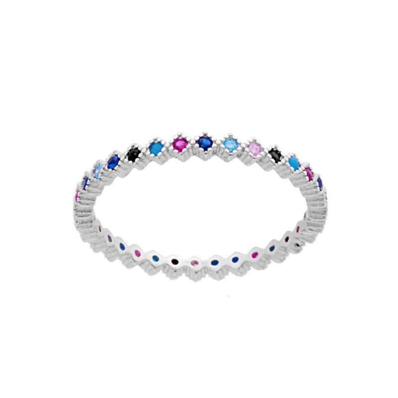 ANELLO ETERNITY VERETTA CON ZIRCONI MULTICOLOR IN ARGENTO 925 GALVANICA RODIO