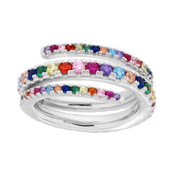ANELLO FASCIA CON ZIRCONI RAINBOW MULTICOLOR IN ARGENTO 925 GALVANICA RODIO