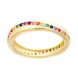 ANELLO FASCIA CON FILO ETERNITY DI ZIRCONI RAINBOW MULTICOLOR IN ARGENTO 925 GALVANICA ORO