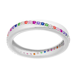 ANELLO FASCIA CON FILO ETERNITY DI ZIRCONI RAIMBOW MULTICOLOR IN ARGENTO 925 GALVANICA RODIO