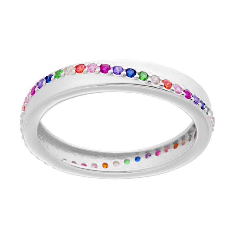 ANELLO FASCIA CON FILO ETERNITY DI ZIRCONI RAIMBOW MULTICOLOR IN ARGENTO 925 GALVANICA RODIO