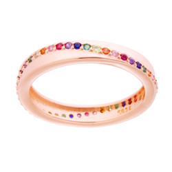 ANELLO FASCIA CON FILO ETERNITY DI ZIRCONI RAINBOW MULTICOLOR IN ARGENTO 925 GALVANICA ROSA