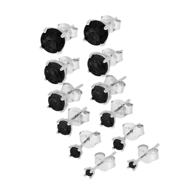 ORECCHINI PUNTO LUCE TONDO MM 2/3/4/5/6/7 CON ZIRCONE NERO IN ARGENTO 925 GALVANICA RODIO
