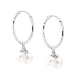ORECCHINI CERCHIO CON PERLE PENDENTI IN ARGENTO 925 GALVANICA RODIO