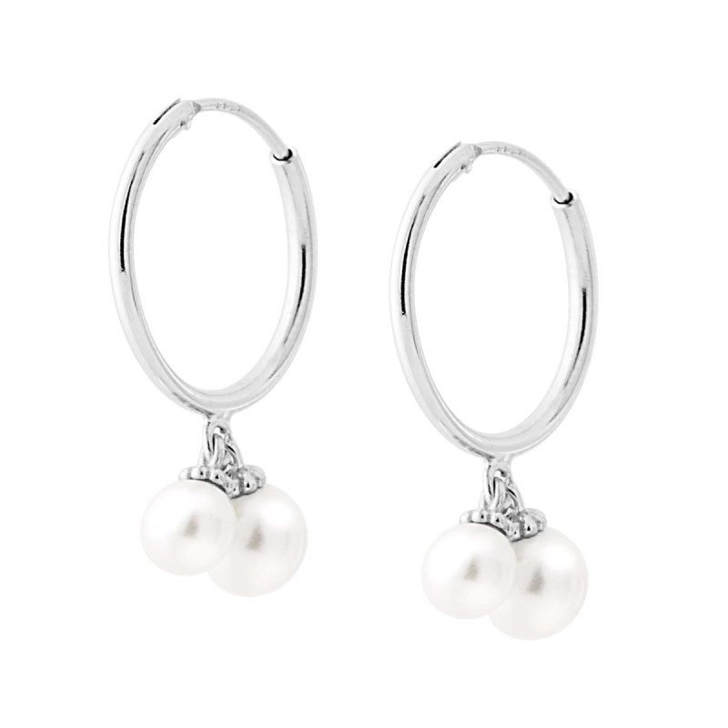 ORECCHINI CERCHIO CON PERLE PENDENTI IN ARGENTO 925 GALVANICA RODIO