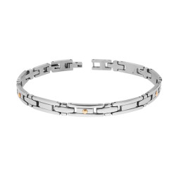 BRACCIALE UOMO MAGLIA IMPERNIATA CON PUNTI ORO IN ACCIAIO