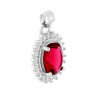 CIONDOLO OVALE CON ZIRCONE ROSSO RUBINO CONTORNATO DA ZIRCONI BIANCHI IN ARGENTO 925 GALVANICA RODIO