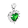 CIONDOLO CUORE CON ZIRCONE VERDE SMERALDO CONTORNATO DA ZIRCONI BIANCHI IN ARGENTO 925 GALVANICA RODIO