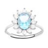 ANELLO HALO SOLITARIO CON ZIRCONE OVALE ACQUAMARINA CONTORNATO DA ZIRCONI BIANCHI IN ARGENTO 925 GALVANICA RODIO
