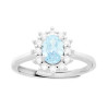 ANELLO HALO SOLITARIO OVALE CON ZIRCONE ACQUAMARINA CONTORNATO DA ZIRCONI BIANCHI IN ARGENTO 925 GALVANICA RODIO