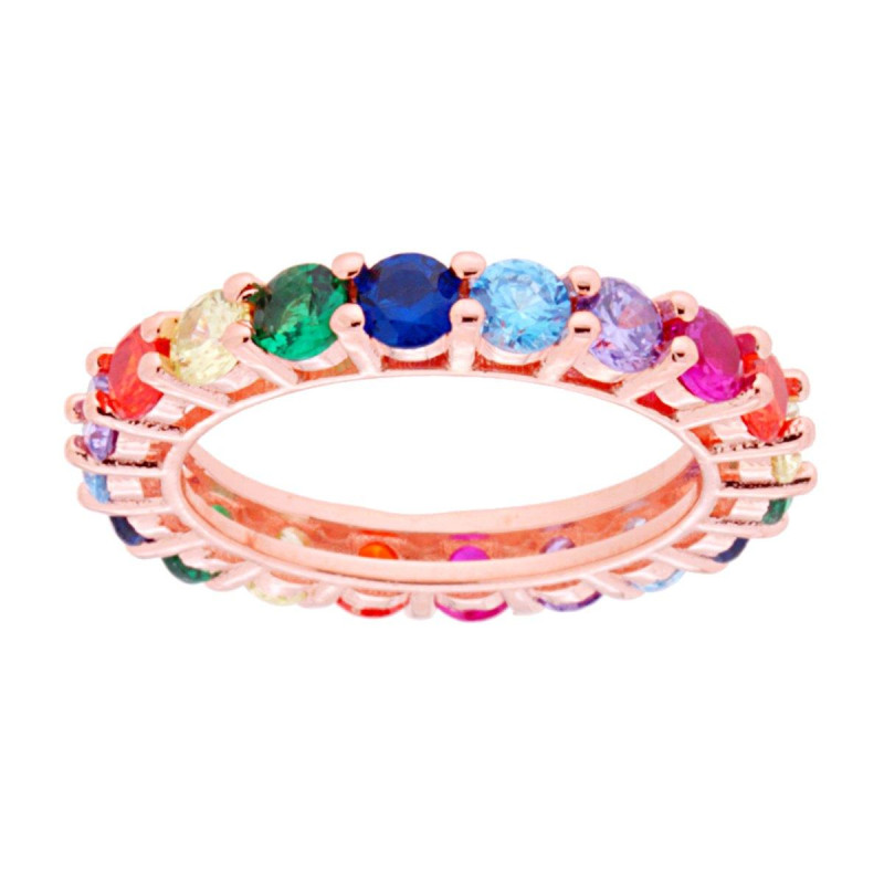 ANELLO ETERNITY VERETTA A GIRO CON CUBIC ZIRCONIA MULTICOLOR IN ARGENTO 925 GALVANICA ROSA