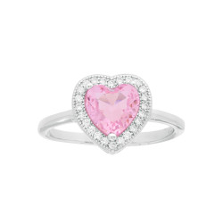 ANELLO CUORE CON ZIRCONE ROSA CONTORNATO DA ZIRCONI BIANCHI IN ARGENTO 925 GALVANICA RODIO
