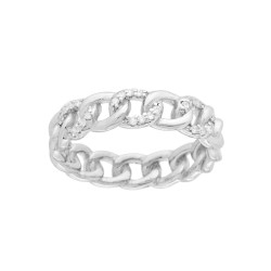 Curb Chain Ring with White Zircons in 925 SILVER Rhodium Galvanic