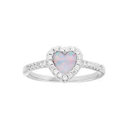 ANELLO CUORE OPALE BIANCO CONTORNATO DA ZIRCONI BIANCHI IN ARGENTO 925 GALVANICA RODIO