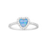 ANELLO CUORE OPALE CELESTE CONTORNATO DA ZIRCONI BIANCHI IN ARGENTO 925 GALVANICA RODIO