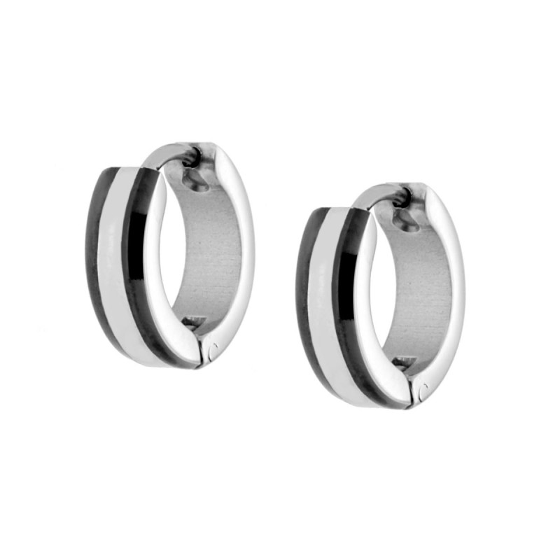 ORECCHINI CERCHIO BICOLORE CON NERO MM 13 IN ACCIAIO