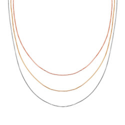COLLANA TRE FILI CATENA VENEZIANA DIAMANTATA IN ARGENTO 925 GALVANICA ORO RODIO E ROSA