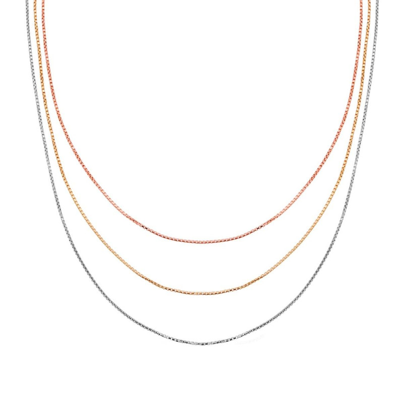 COLLANA TRE FILI CATENA VENEZIANA DIAMANTATA IN ARGENTO 925 GALVANICA ORO RODIO E ROSA