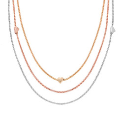 COLLANA TRE FILI CATENA COREANA DIAMANTATA CON CUORI LISCI IN ARGENTO 925 GALVANICA ORO RODIO E ROSA