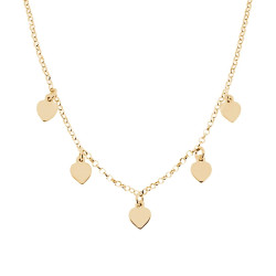 COLLANA CATENA ROLO DIAMANTATA CON CUORI PLAIN PENDENTI IN ARGENTO 925 GALVANICA ORO