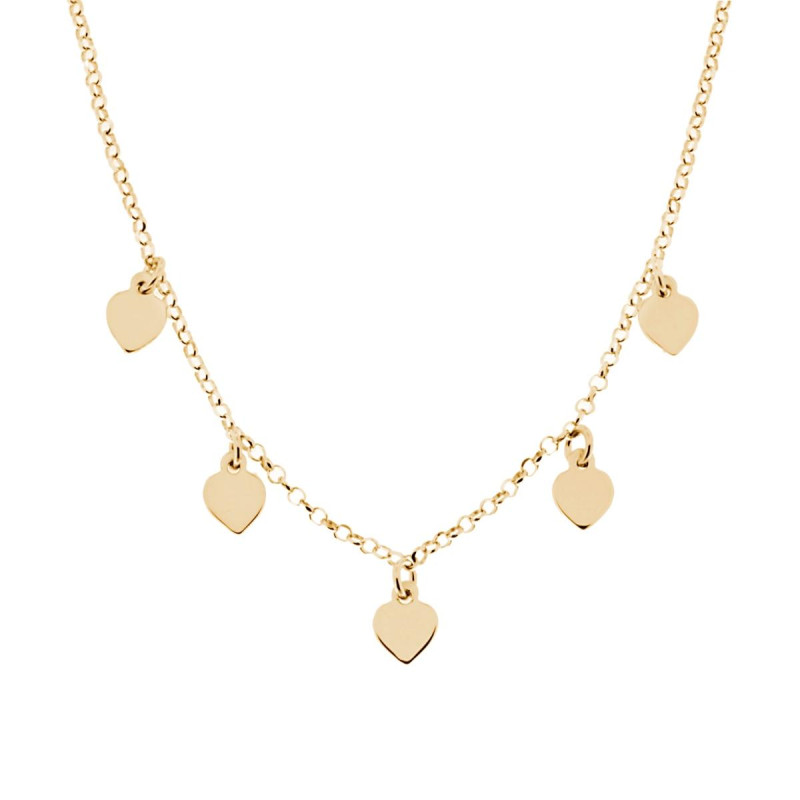 COLLANA CATENA ROLO DIAMANTATA CON CUORI PLAIN PENDENTI IN ARGENTO 925 GALVANICA ORO