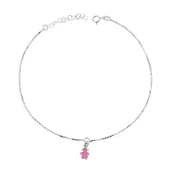 CAVIGLIERA CATENA VENEZIANA DIAMANTATA CM 24+3 CON BIMBA SMALTO ROSA IN ARGENTO 925 GALVANICA RODIO