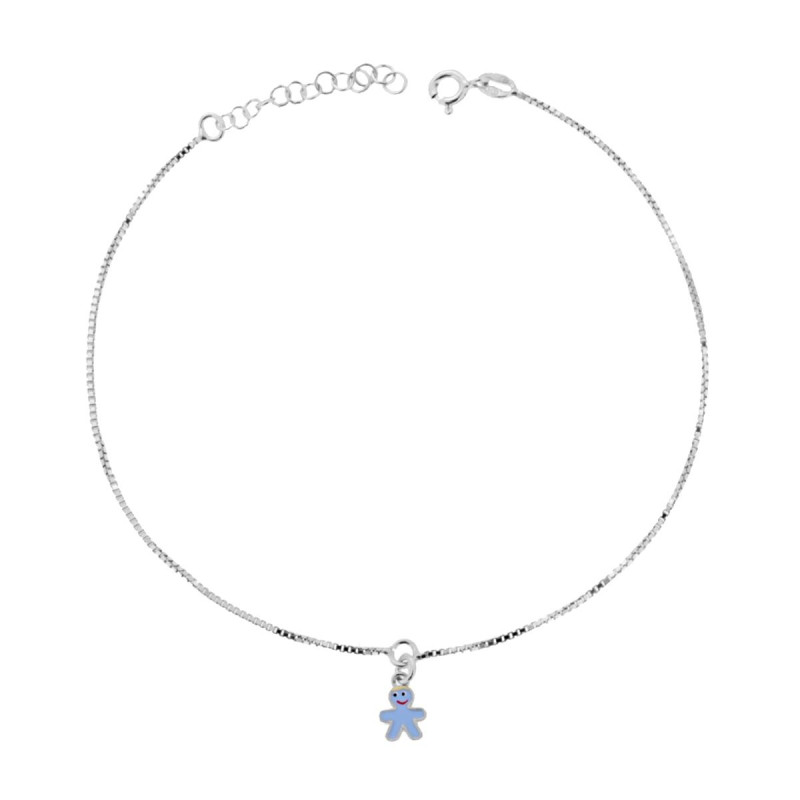 CAVIGLIERA CATENA VENEZIANA DIAMANTATA CM 24+3 CON BIMBO SMALTO AZZURRO IN ARGENTO 925 GALVANICA RODIO