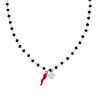 COLLANA CATENA CRYSTAL NERO CON CORNO SMALTO ROSSO E QUADRIFOGLIO PORTAFORTUNA PLAIN PENDENTI IN ARGENTO 925 GALVANICA RODIO