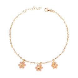 CAVIGLIERA CATENA CON FIORI CRYSTAL ROSA CIPRIA IN ARGENTO 925 GALVANICA ORO