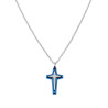 COLLANA CATENA FORZATINA DIAMANTATA CON CROCE BLU IN ACCIAIO