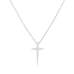 COLLANA CATENA FORZATINA DIAMANTATA CROCE IN ACCIAIO