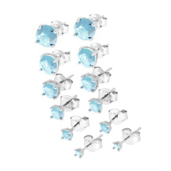ORECCHINI PUNTO LUCE TONDO MM 2/3/4/5/6/7 CON ZIRCONE ACQUAMARINA IN ARGENTO 925 GALVANICA RODIO