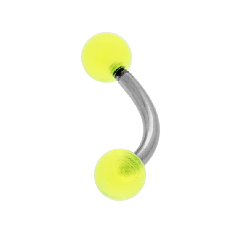 BODY PEARCING BANANA MM 20 CON PALLINE GIALLE FLUO MM 5 IN ACCIAIO CHIRURGICO