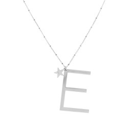 COLLANA LUNGA CATENA FORZATINA CON PALLINE CM 90 STELLA PLAIN E LETTERA INIZIALE IN ACCIAIO