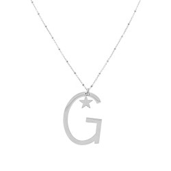 COLLANA LUNGA CATENA FORZATINA CON PALLINE CM 90 STELLA PLAIN E LETTERA INIZIALE IN ACCIAIO